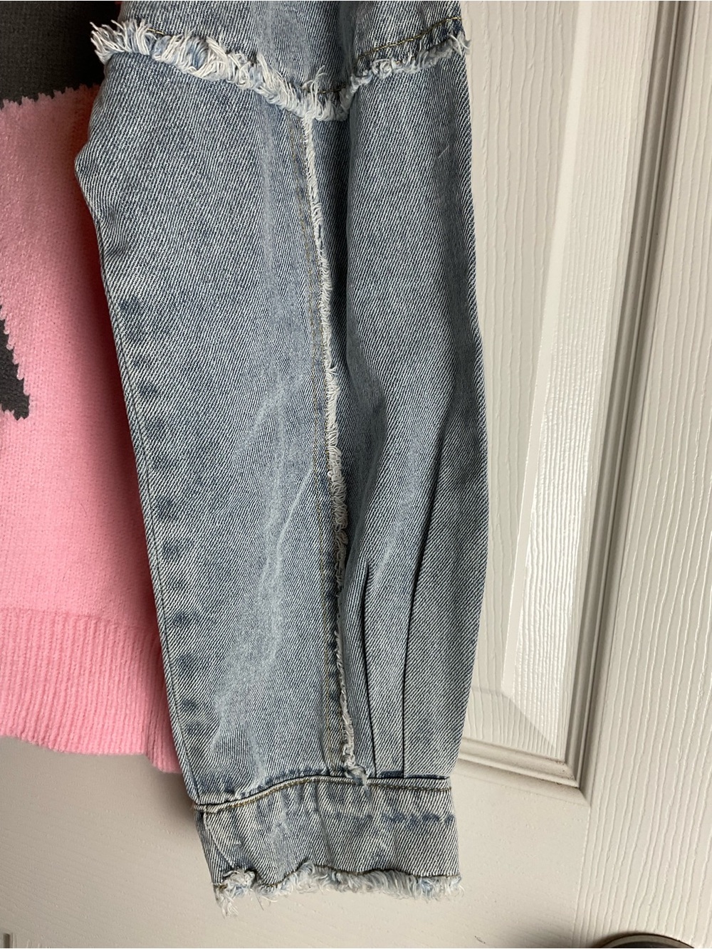 Double Take Star Knit Denim Sleeve Sweater Pink Grey S/M New - Picture 6 of 9
